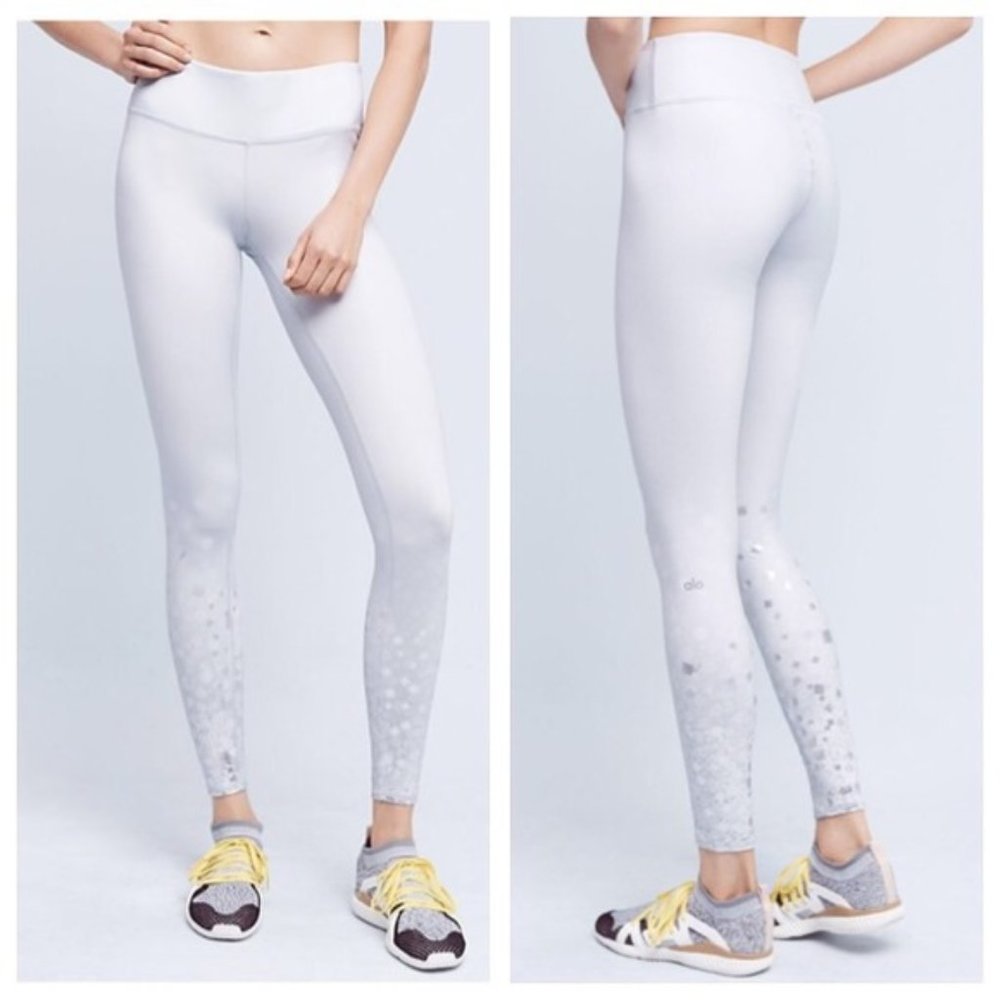 Alo Metallic Silver Leggings Medium